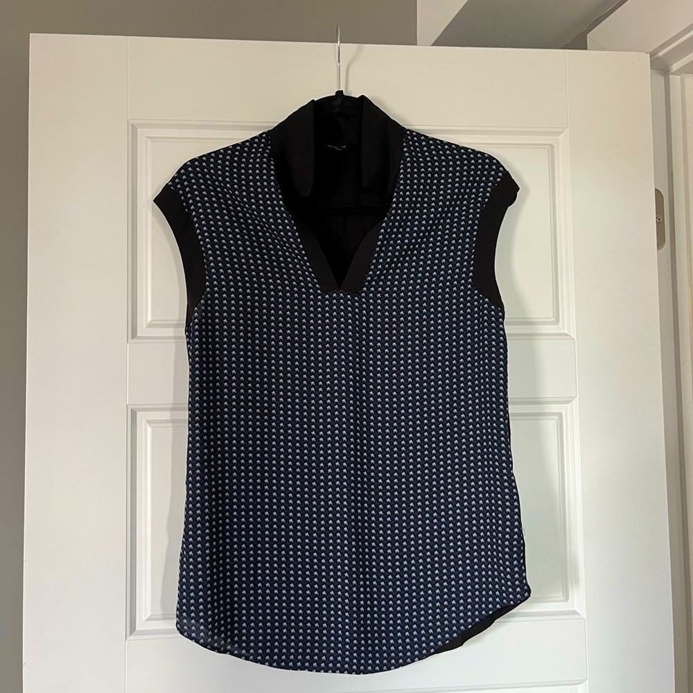 RW&CO. Mixed Media Collared Short Sleeve Blouse